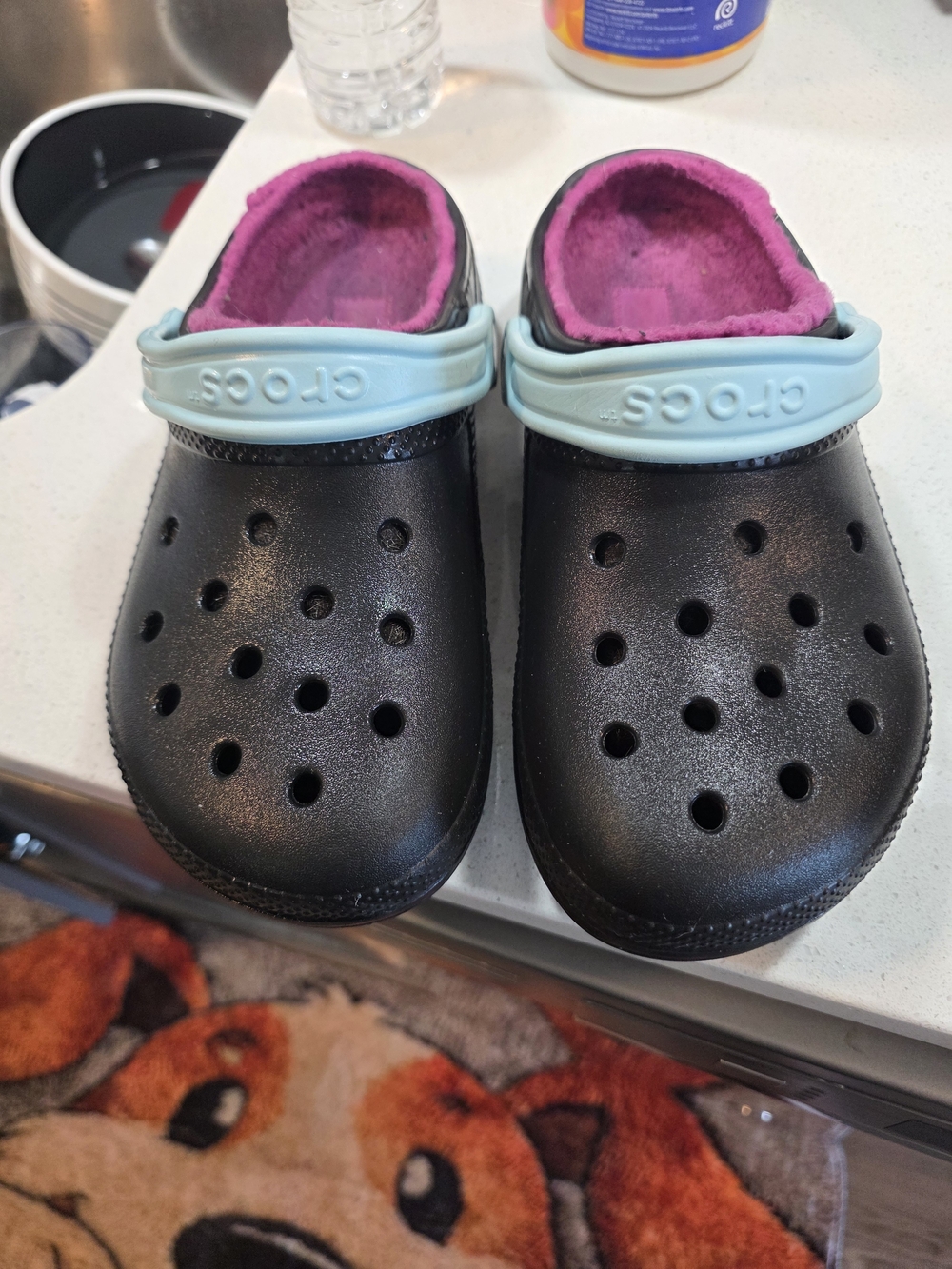 Crocs  Classic Clog with Pink Liner and Light Blue Strap - Picture 2 of 8